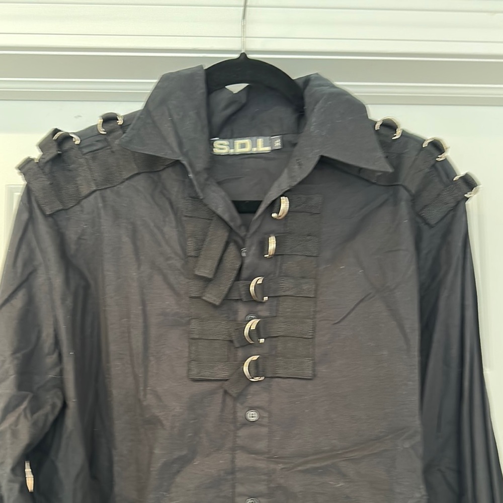 Insane Vintage Goth Black Bondage Corset-back SDL Military Style Shirt NWOT XL